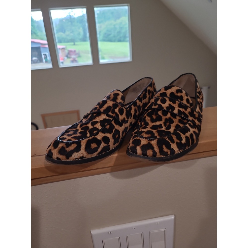 Franco Sarto Hudley leopard print calf hair leather Loafers Women SZ 7.5 boho